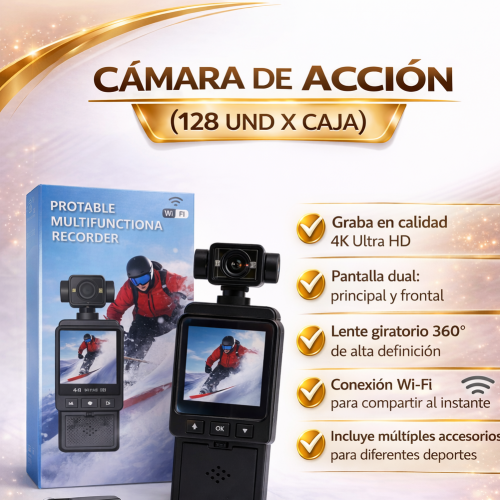 Camara de Accion 4K Ultra HD con Wifi y Pantalla Dual