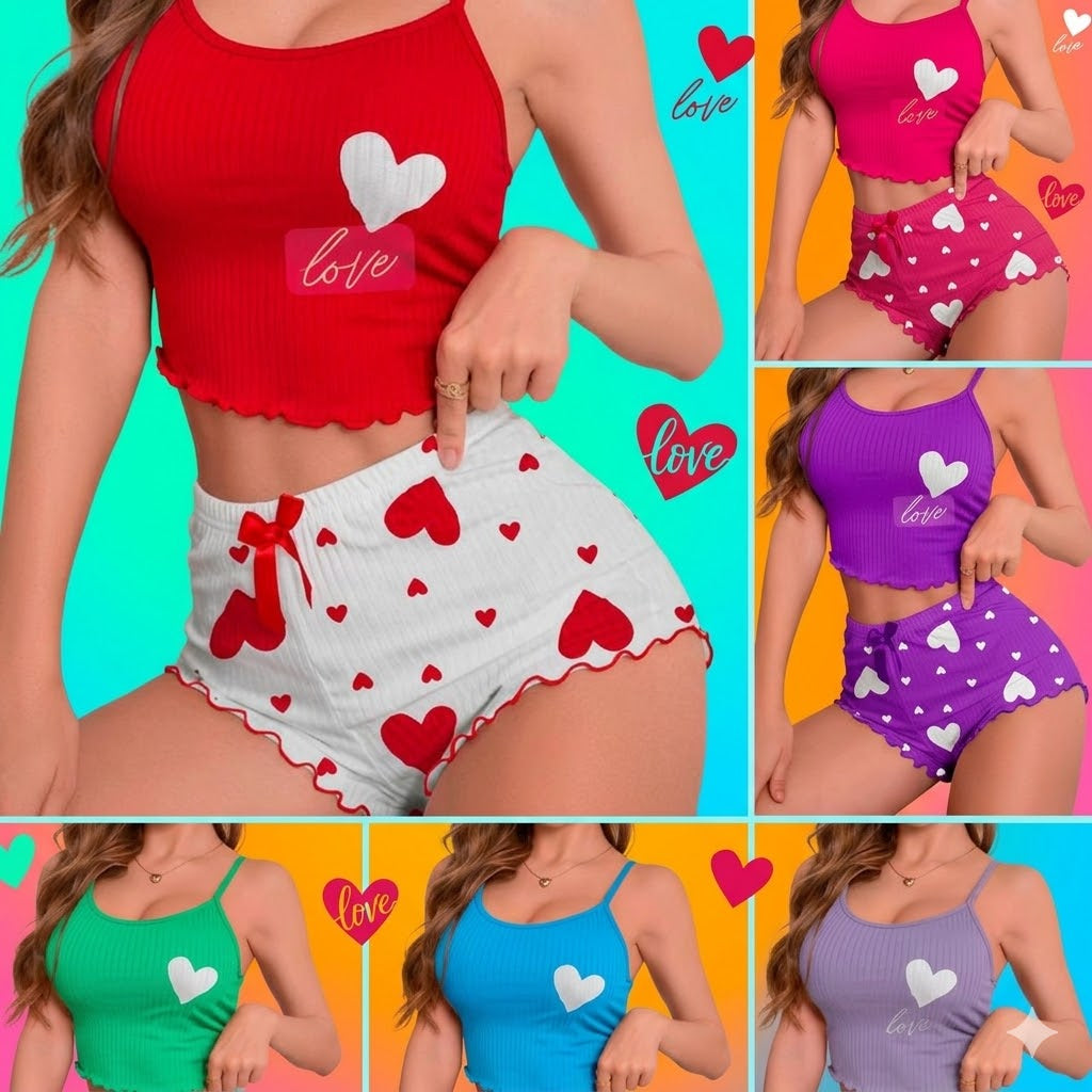 Set de Pillama 2pz Short y Top, Rojo,Lenceria Sexy