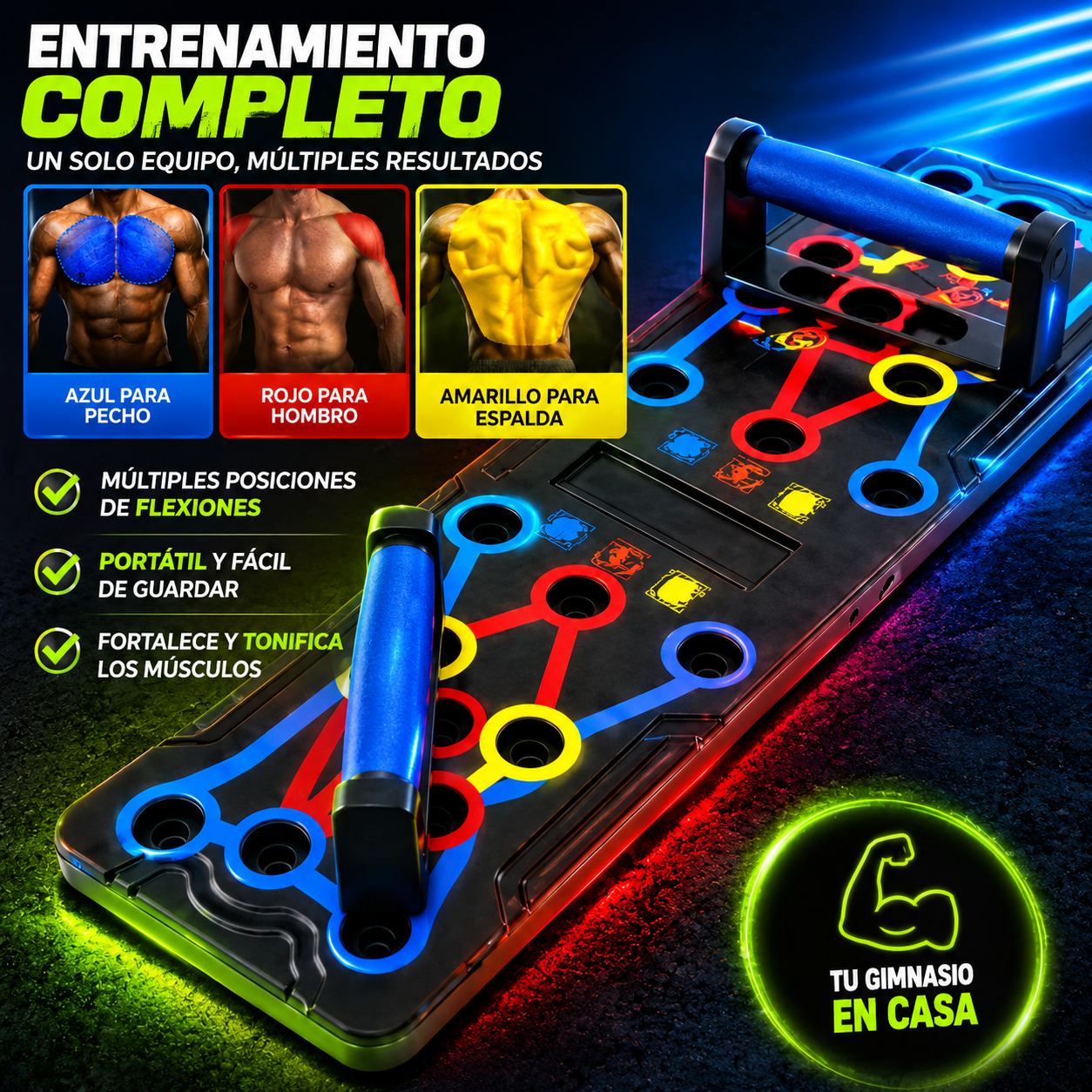 Tabla de Flexiones Multifuncional con Guía de Colores. Pechadas y Mas