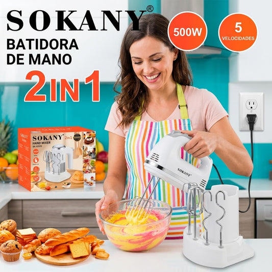 Batidora Electrica Sokany,Turbo Mix 2 en 1 500W