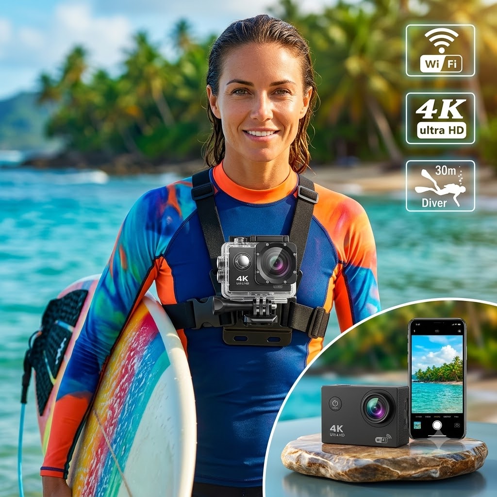 Camara Deportiva 4K Ultra HD Wifi-Sumergible Hasta 30m