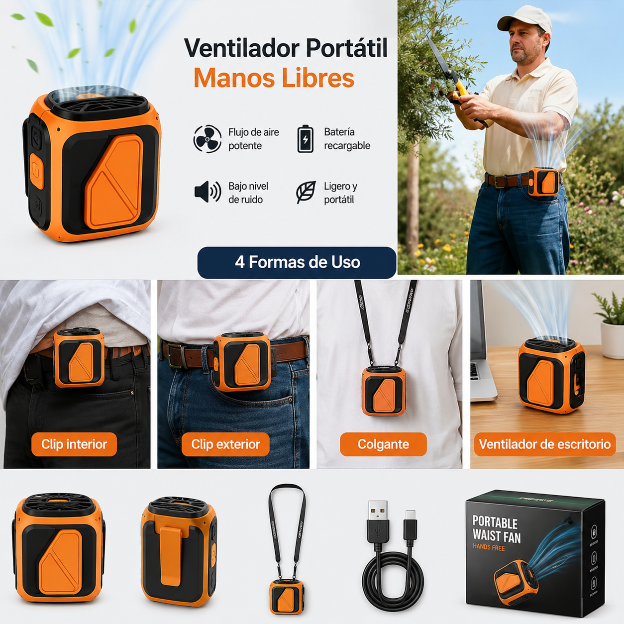 Mini Abanico Portatil de Cintura Recargable