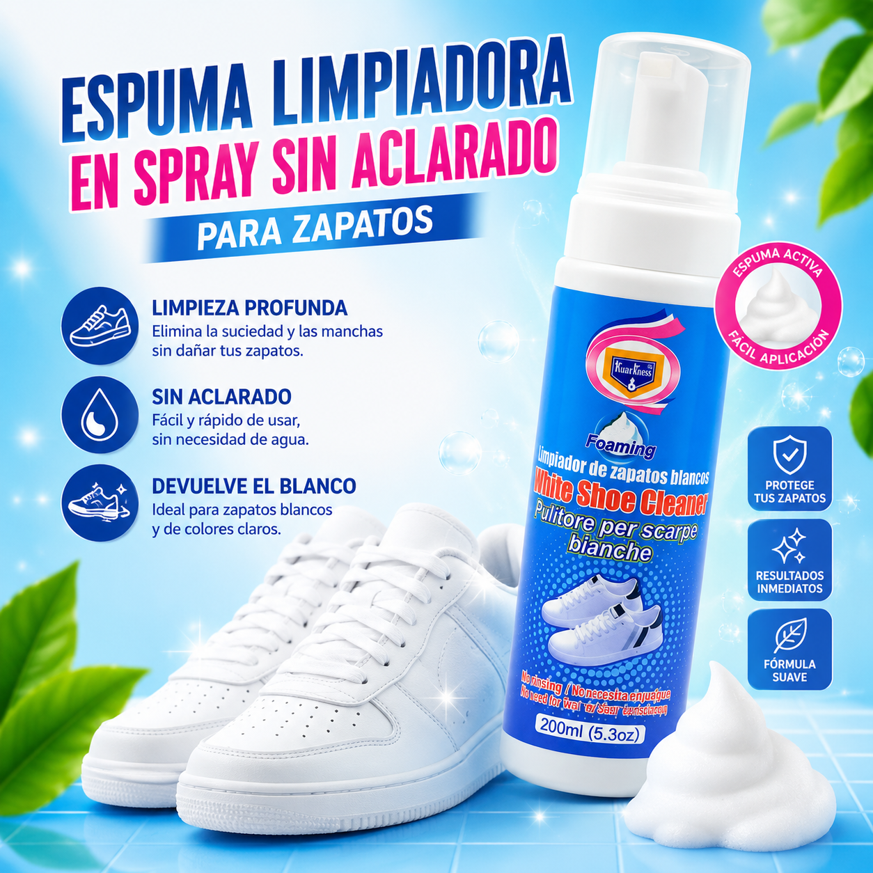Espuma Limpiadora para Zapatos – Limpieza Rápida en Spray