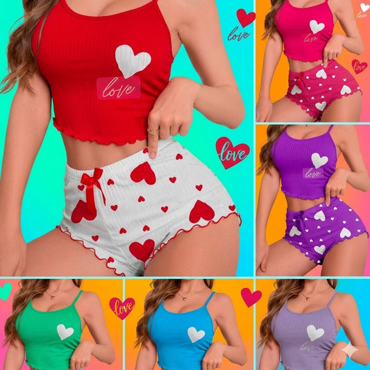 Set de Pillama 2pz Short y Top, Rojo,Lenceria Sexy