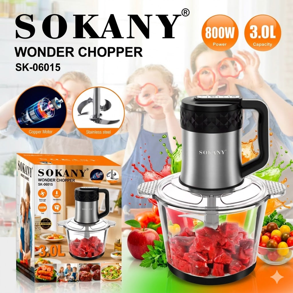 Tricturadora Electrica,Picadora de Alimentos 3.0LT /1,800W SOKANY