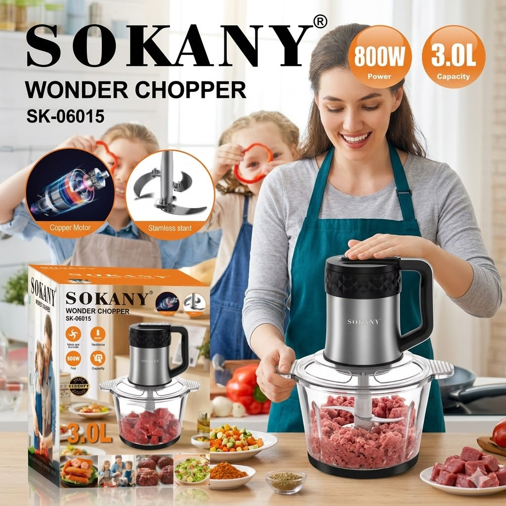 Tricturadora Electrica,Picadora de Alimentos 3.0LT /1,800W SOKANY