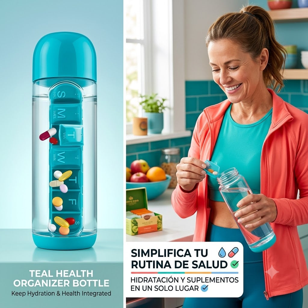 Botella de Agua con Pastillero integrado-Oastillero Organizador