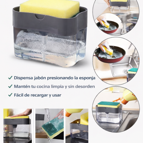 Dispensador de Javon de Cocina 2 en 1 con Esponja incluida