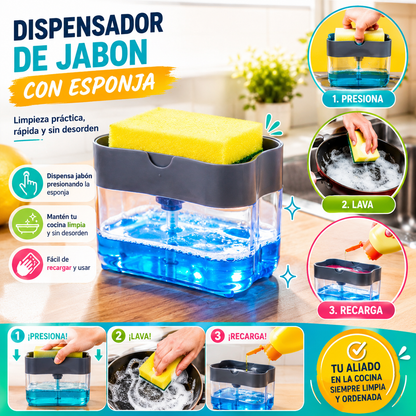 Dispensador de Javon de Cocina 2 en 1 con Esponja incluida