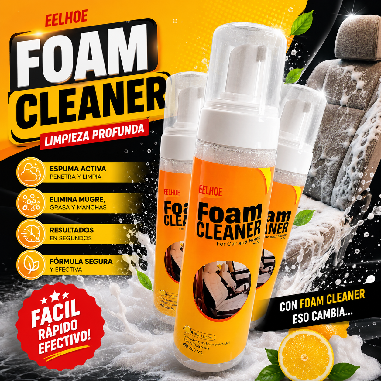 Foam Cleaner – Limpieza Profunda para Auto y Hogar