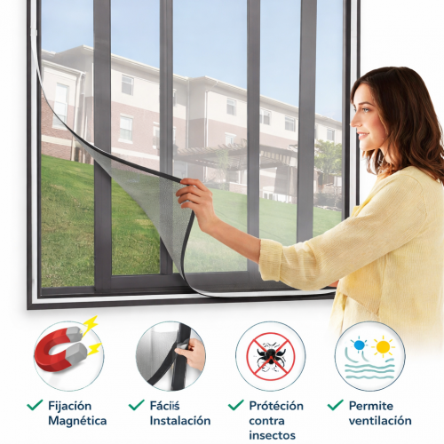 Malla Mosquitera Magnetica de Ventana Ajustable