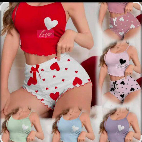 Set de Pillama 2pz Short y Top, Rojo,Lenceria Sexy
