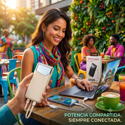 Power Bank 10,000mAh con Cables Integrados-Carga Rapida Portatil